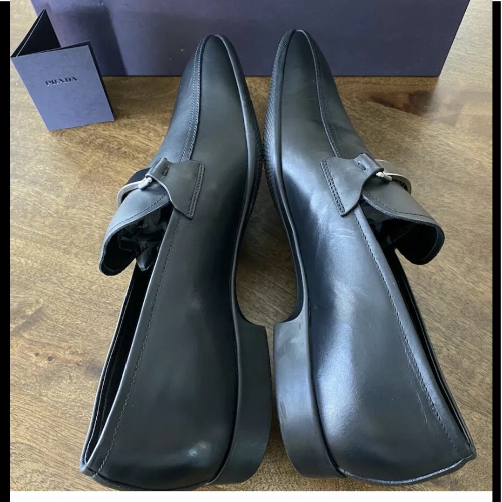 PRADA BLACK‎ LEATHER LOAFER SHOES 4D2823 NEW IN BOX - Picture 4 of 9